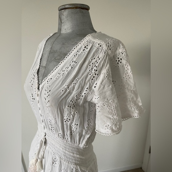 YFB YOUNG FABULOUS & BROKE white eyelet summer/spring midi dress boho - Picture 5 of 11